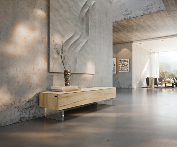 TV Stand Cuor 150cm Ceramic Sabbia Oak 1 Flap Door 1 Drawer Acryl Feet