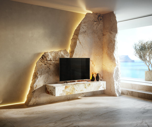 Floating TV Stand Cuor 150cm Ceramic Minas Melange 1 Flap Door 1 Drawer