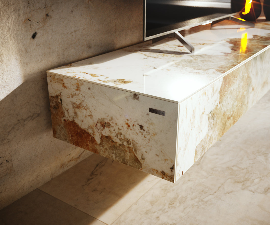 Floating TV Stand Cuor 150cm Ceramic Minas Melange 1 Flap Door 1 Drawer