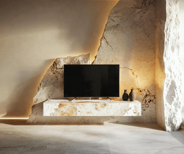 Floating TV Stand Cuor 150cm Ceramic Minas Melange 1 Flap Door 1 Drawer