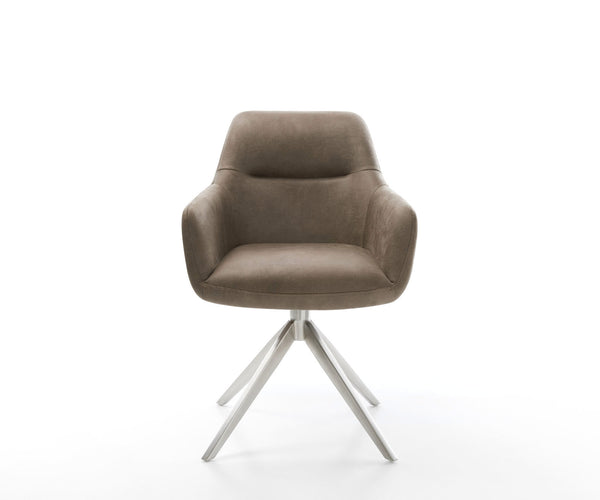 Dining Chair Pejo Microfiber Taupe Vintage Cross Base 360° Swivel With Rocking Function Silver Pocket Springs