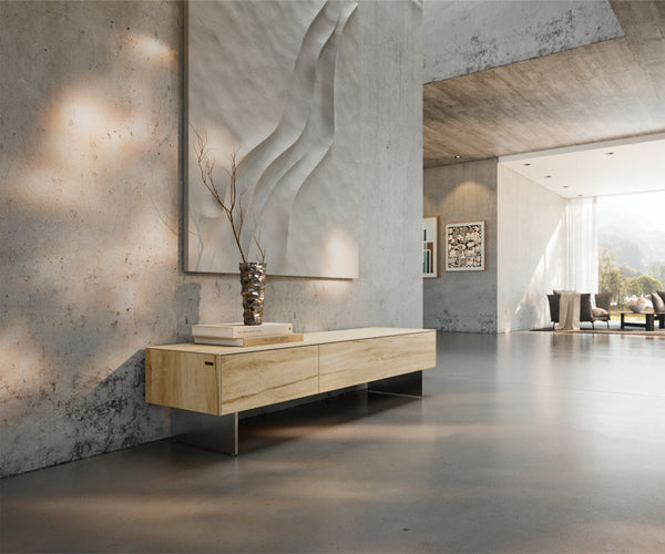 TV Stand Cuor 150cm Ceramic Sabbia Oak 1 Flap Door 1 Drawer Narrow Feet Silver