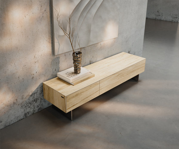 TV Stand Cuor 150cm Ceramic Sabbia Oak 1 Flap Door 1 Drawer Narrow Feet Silver