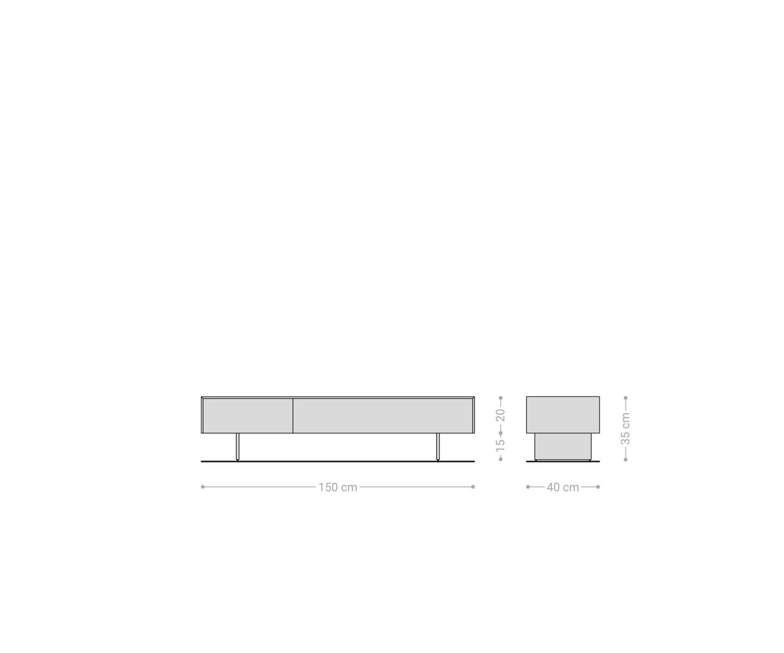 TV Stand Cuor 150cm Ceramic Travertino Bianco 1 Flap Door 1 Drawer Narrow Feet Black