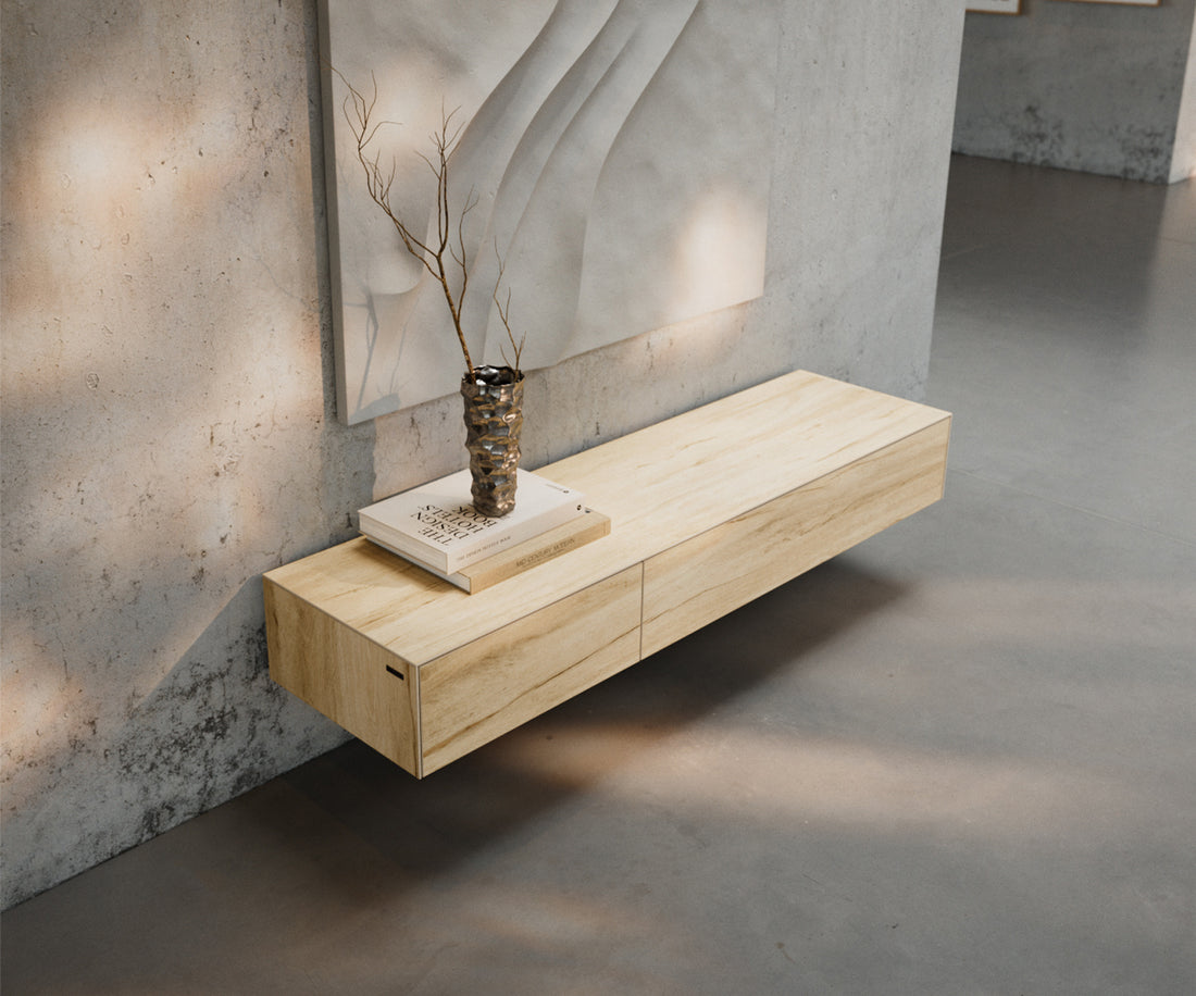 Floating TV Stand Cuor 150cm Ceramic Sabbia Oak 1 Flap Door 1 Drawer