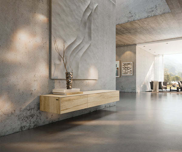 Floating TV Stand Cuor 150cm Ceramic Sabbia Oak 1 Flap Door 1 Drawer