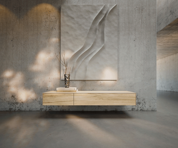 Floating TV Stand Cuor 150cm Ceramic Sabbia Oak 1 Flap Door 1 Drawer