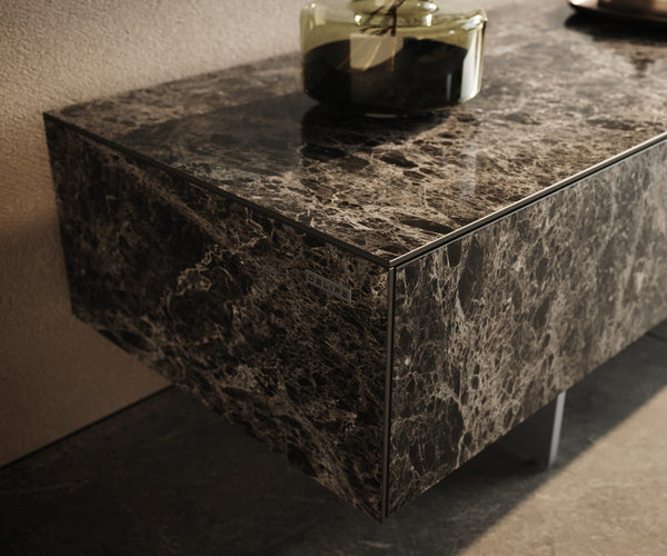 TV Stand Cuor 150cm Ceramic Emperador Extra Lucidato 1 Flap Door 1 Drawer Narrow Feet Silver