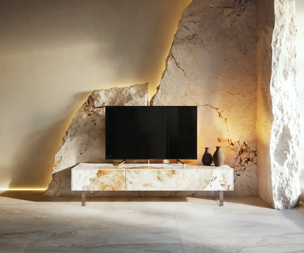 TV Stand Cuor 150cm Ceramic Minas Melange 1 Flap Door 1 Drawer Acryl Feet