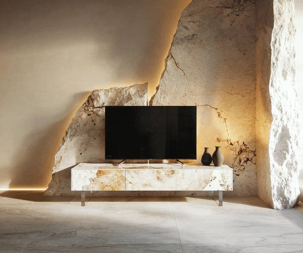 TV Stand Cuor 150cm Ceramic Minas Melange 1 Flap Door 1 Drawer Acryl Feet