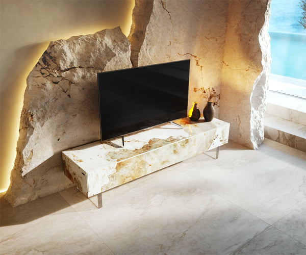 TV Stand Cuor 150cm Ceramic Minas Melange 1 Flap Door 1 Drawer Acryl Feet