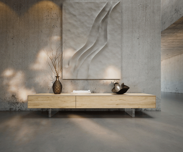 TV Stand Cuor 200cm Ceramic Sabbia Oak 1 Flap Door 1 Drawer Acryl Feet