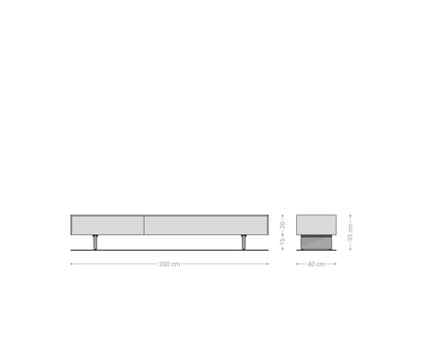 TV Stand Cuor 200cm Ceramic Sabbia Oak 1 Flap Door 1 Drawer Acryl Feet