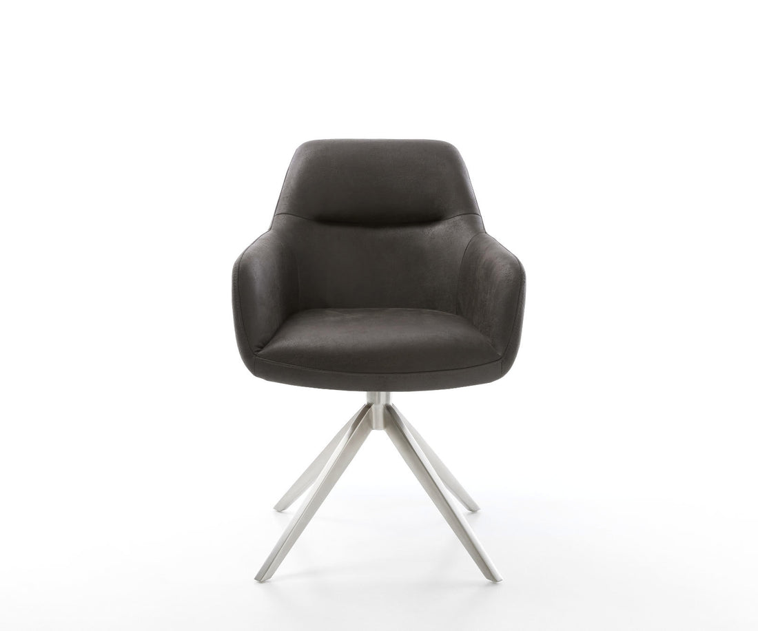 Dining Chair Pejo Microfiber Anthracite Vintage Cross Base 360° Swivel With Rocking Function Silver Pocket Springs