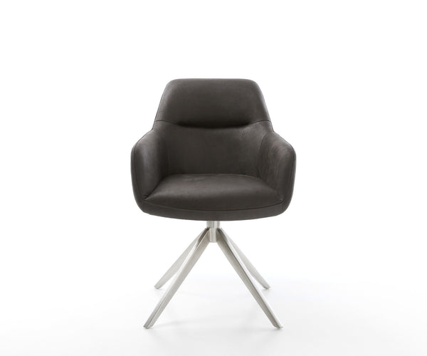 Dining Chair Pejo Microfiber Anthracite Vintage Cross Base 360° Swivel With Rocking Function Silver Pocket Springs