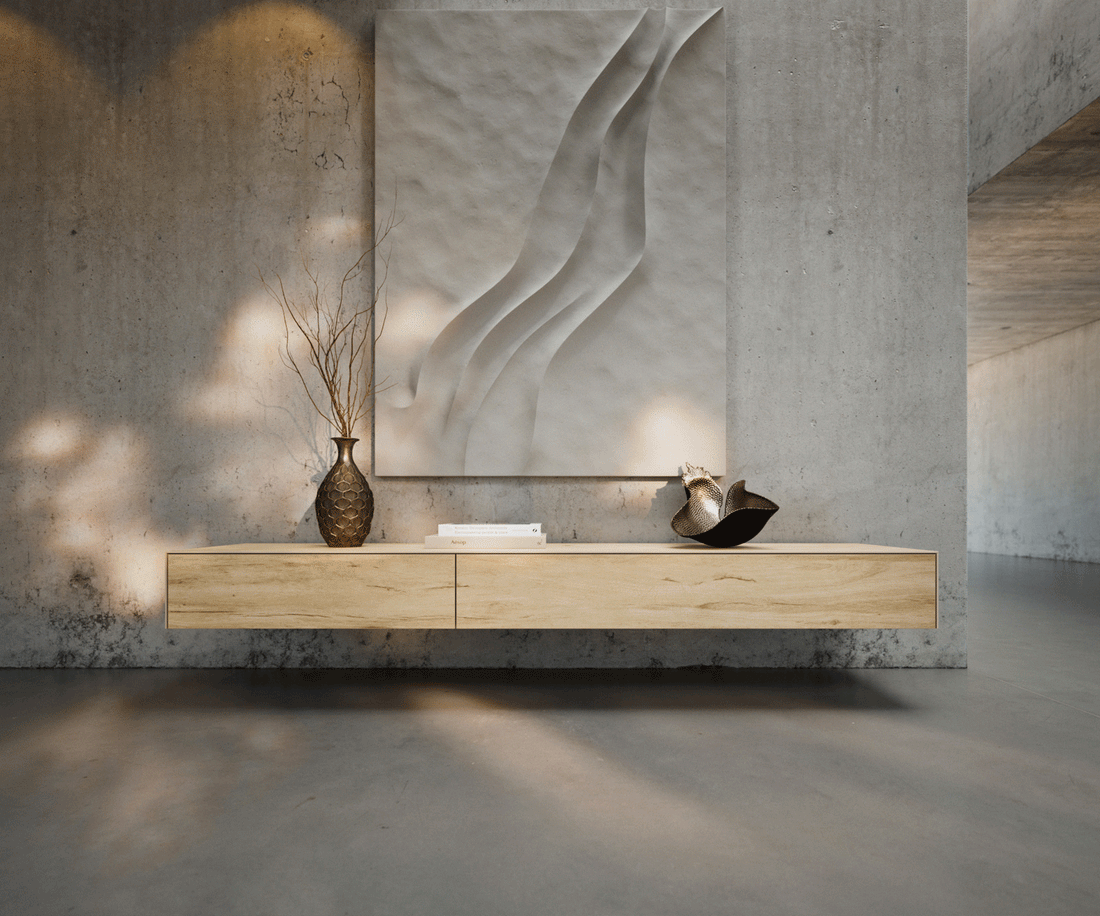 Floating TV Stand Cuor 200cm Ceramic Sabbia Oak 1 Flap Door 1 Drawer