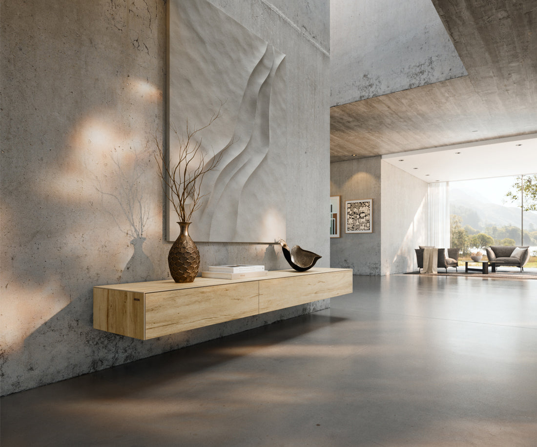 Floating TV Stand Cuor 200cm Ceramic Sabbia Oak 1 Flap Door 1 Drawer