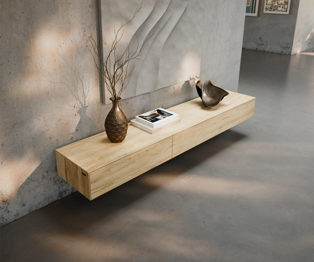 Floating TV Stand Cuor 200cm Ceramic Sabbia Oak 1 Flap Door 1 Drawer