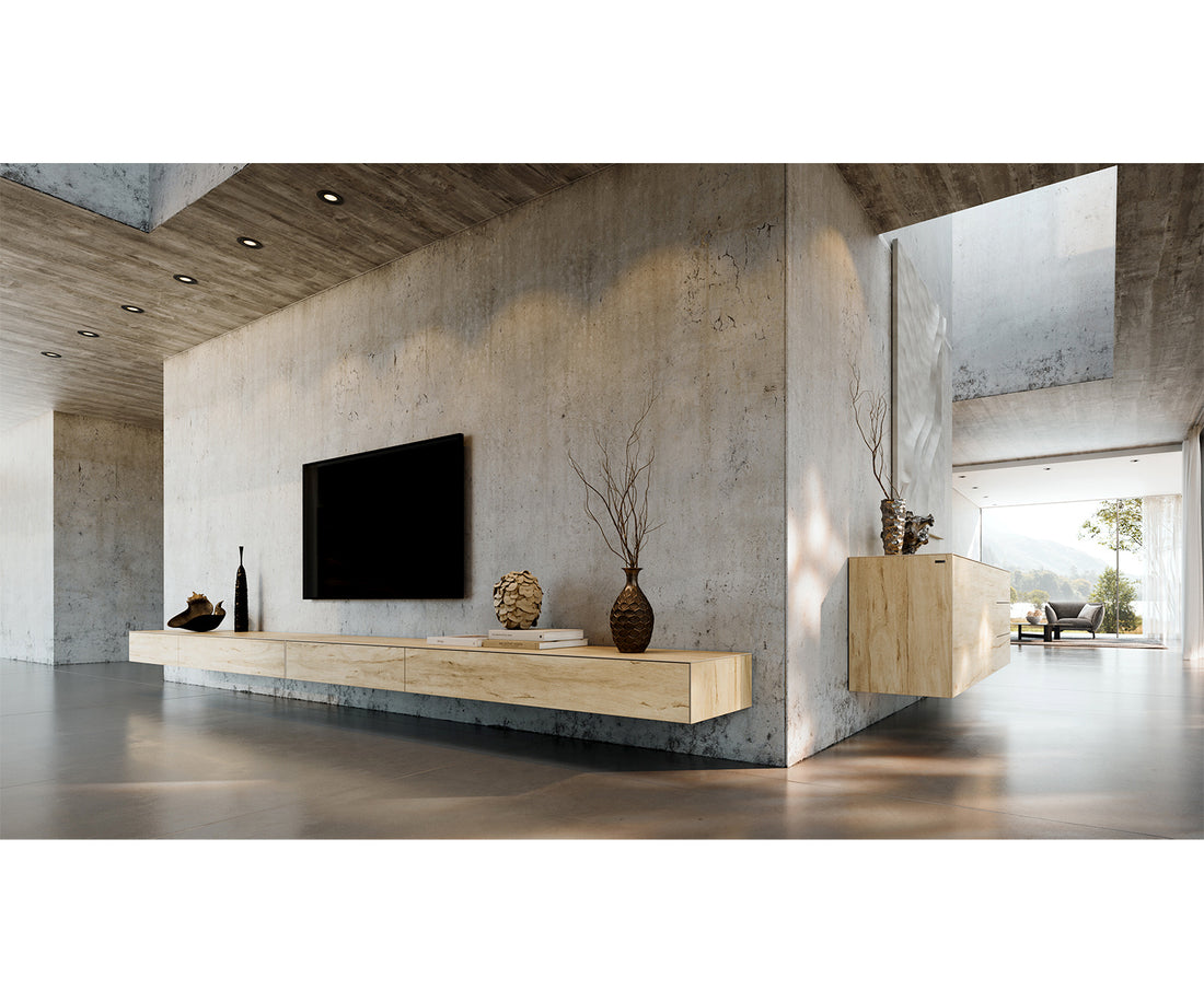 Floating TV Stand Cuor 200cm Ceramic Sabbia Oak 1 Flap Door 1 Drawer