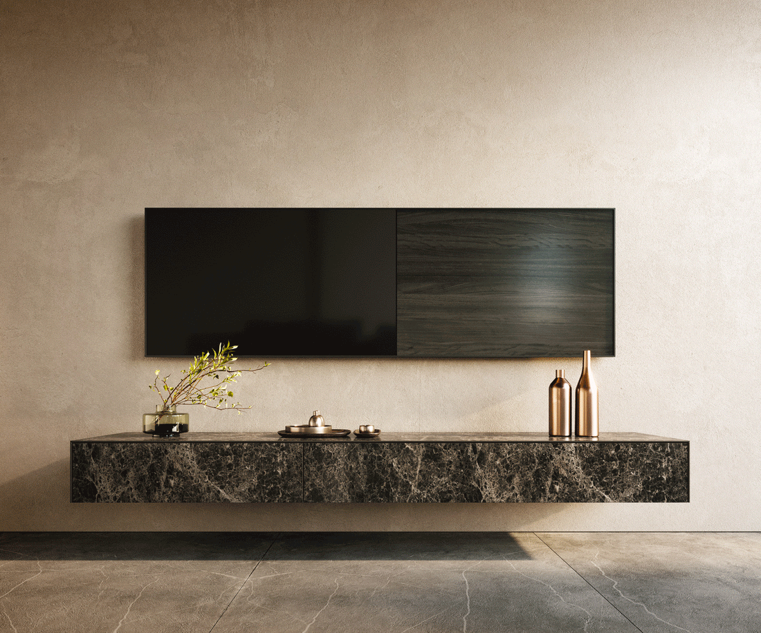 Floating TV Stand Cuor 200cm Ceramic Emperador Extra Lucidato 1 Flap Door 1 Drawer