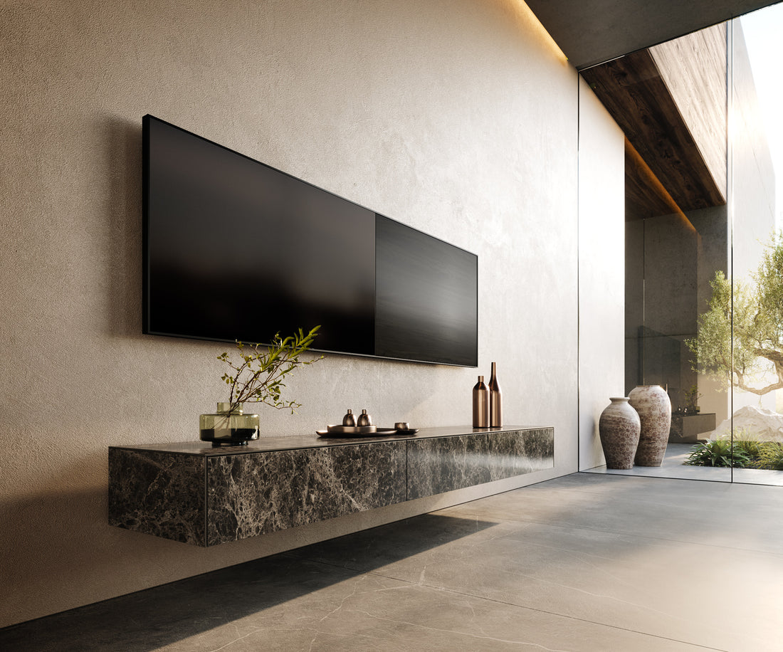 Floating TV Stand Cuor 200cm Ceramic Emperador Extra Lucidato 1 Flap Door 1 Drawer