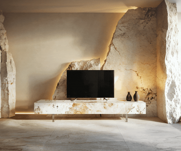 TV Stand Cuor 200cm Ceramic Minas Melange 1 Flap Door 1 Drawer Acryl Feet