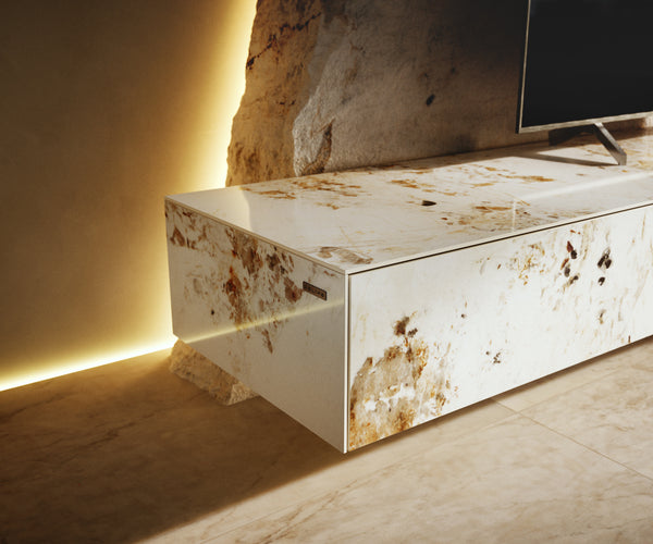 TV Stand Cuor 200cm Ceramic Minas Melange 1 Flap Door 1 Drawer Narrow Feet Silver