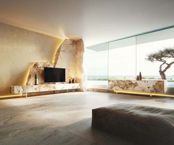 TV Stand Cuor 200cm Ceramic Minas Melange 1 Flap Door 1 Drawer Narrow Feet Silver