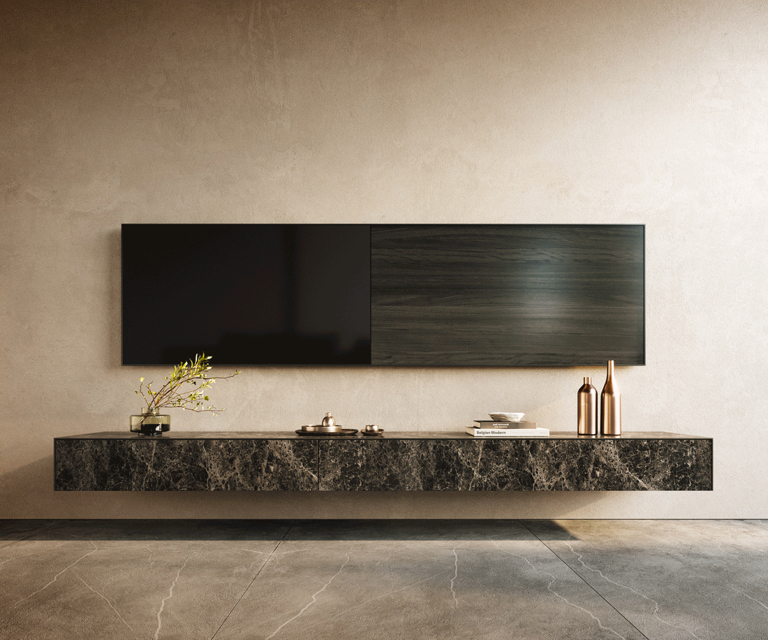 Floating TV Stand Cuor 250cm Ceramic Emperador Extra Lucidato 1 Flap Door 1 Drawer