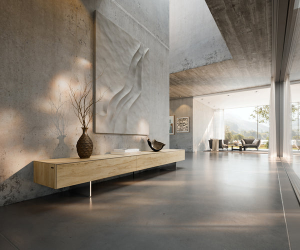 TV Stand Cuor 250cm Ceramic Sabbia Oak 1 Flap Door 1 Drawer Narrow Feet Silver