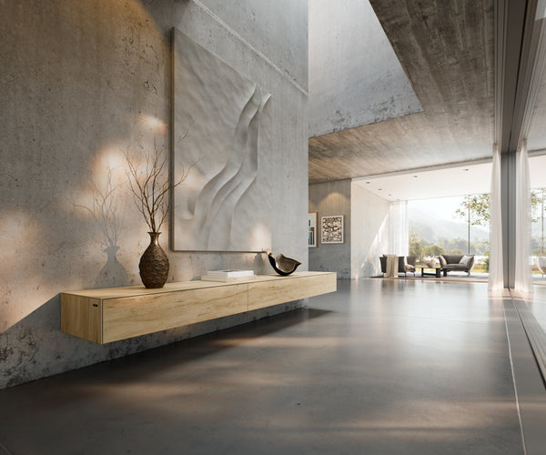 Floating TV Stand Cuor 250cm Ceramic Sabbia Oak 1 Flap Door 1 Drawer