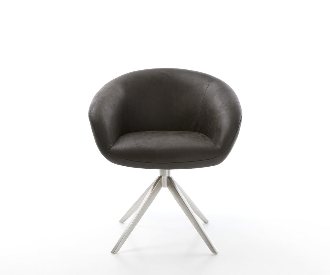 Dining Chair Vinka Microfiber Anthracite Vintage Cross Base 360° Swivel With Rocking Function Silver Pocket Springs