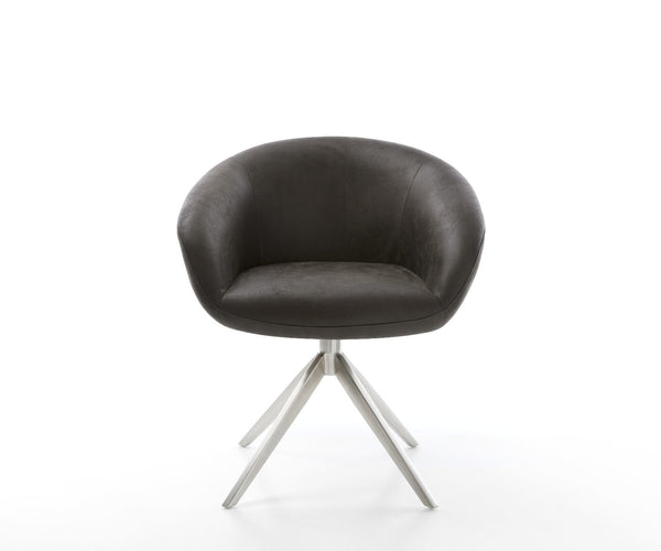 Dining Chair Vinka Microfiber Anthracite Vintage Cross Base 360° Swivel With Rocking Function Silver Pocket Springs