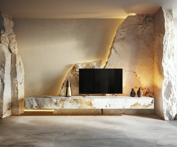 Floating TV Stand Cuor 250cm Ceramic Minas Melange 1 Flap Door 1 Drawer