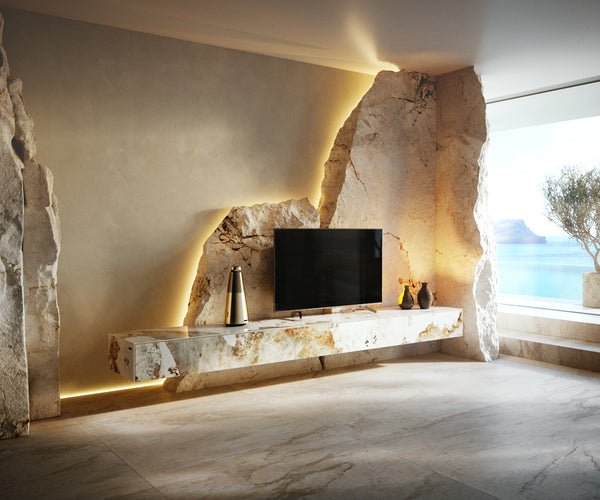 Floating TV Stand Cuor 250cm Ceramic Minas Melange 1 Flap Door 1 Drawer