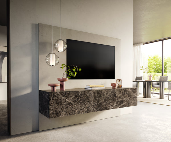 Floating TV Stand Cuor 180cm Ceramic Emperador Extra Lucidato 1 Flap Door 2 Drawers