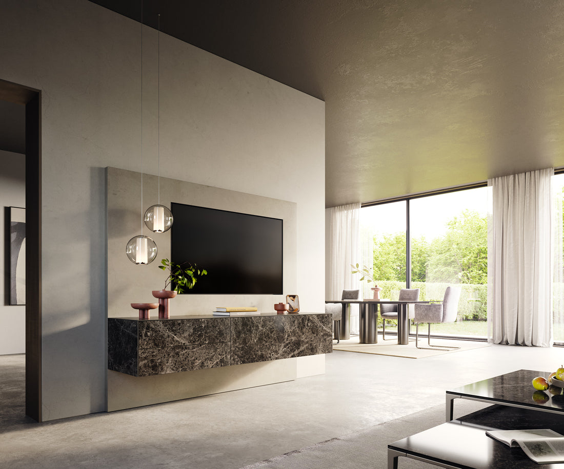 Floating TV Stand Cuor 180cm Ceramic Emperador Extra Lucidato 1 Flap Door 2 Drawers