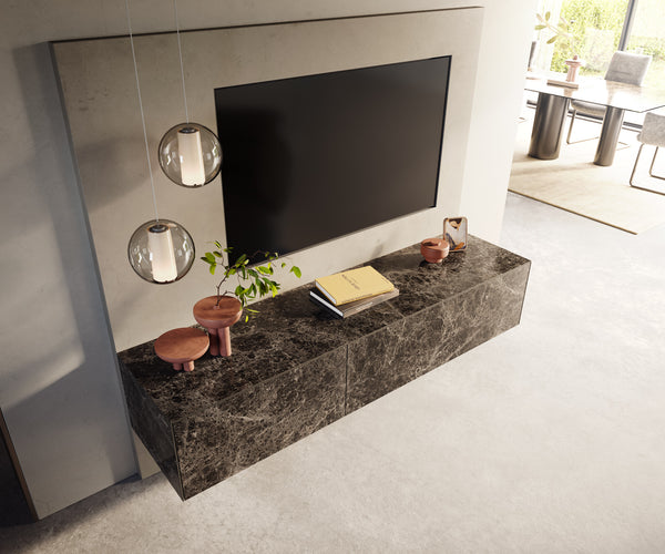 Floating TV Stand Cuor 180cm Ceramic Emperador Extra Lucidato 1 Flap Door 2 Drawers