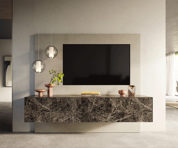 Floating TV Stand Cuor 180cm Ceramic Emperador Extra Lucidato 1 Flap Door 2 Drawers
