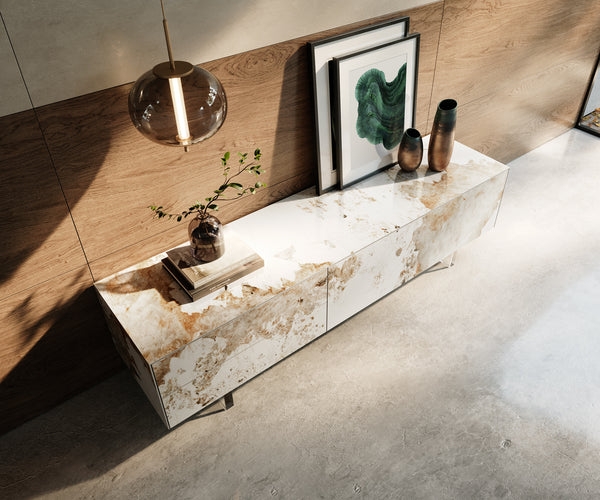 TV Stand Cuor 180cm Ceramic Minas Melange 1 Flap Door 2 Drawers Acryl Feet