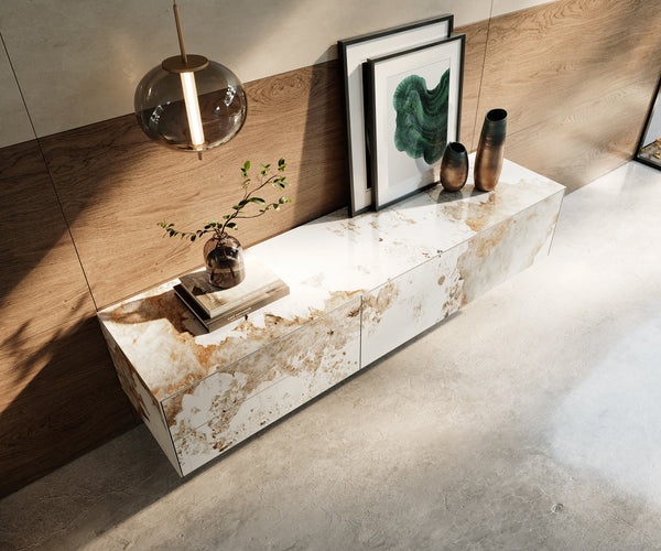 Floating TV Stand Cuor 180cm Ceramic Minas Melange 1 Flap Door 2 Drawers