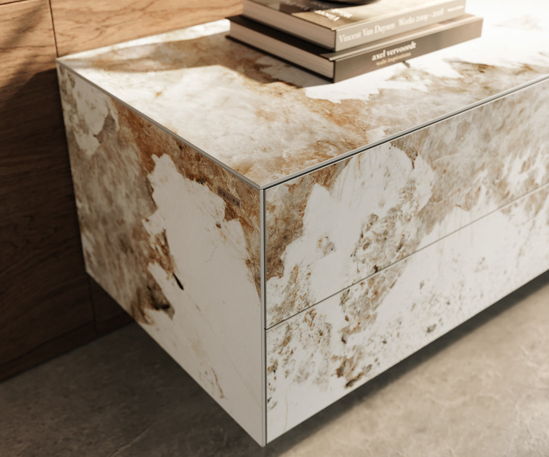 Floating TV Stand Cuor 180cm Ceramic Minas Melange 1 Flap Door 2 Drawers