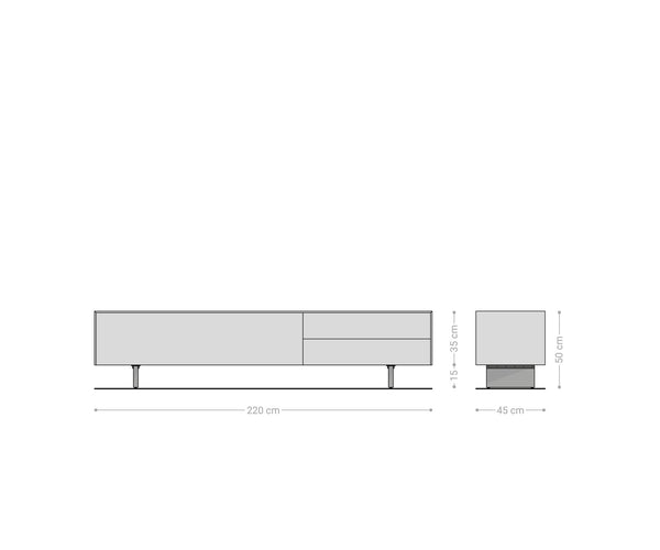TV Stand Cuor 220cm Ceramic Emperador Extra Lucidato 1 Flap Door 2 Drawers Acryl Feet