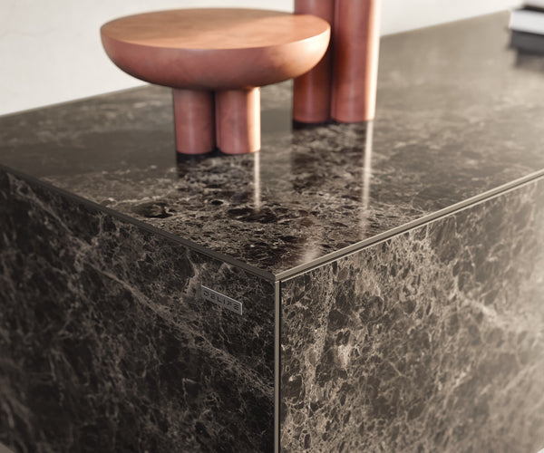 TV Stand Cuor 220cm Ceramic Emperador Extra Lucidato 1 Flap Door 2 Drawers Narrow Feet Silver