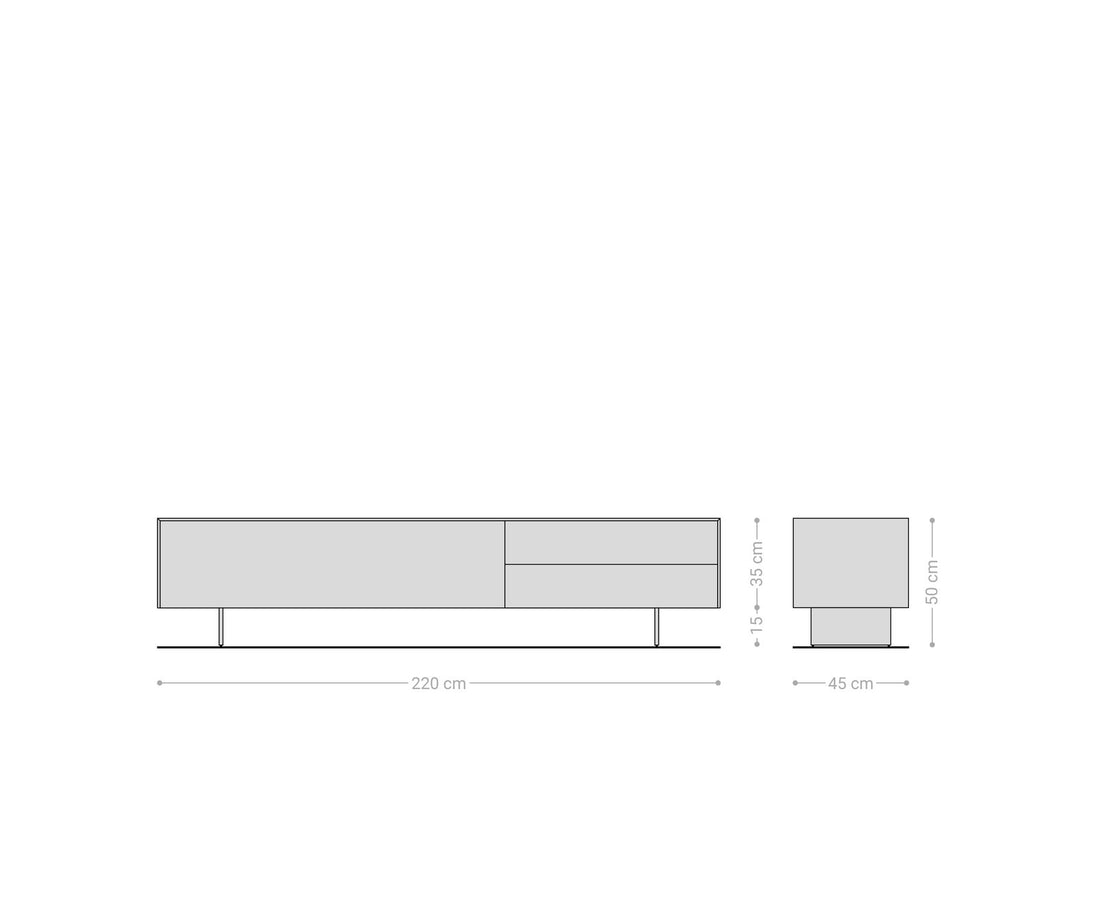 TV Stand Cuor 220cm Ceramic Emperador Extra Lucidato 1 Flap Door 2 Drawers Narrow Feet Black