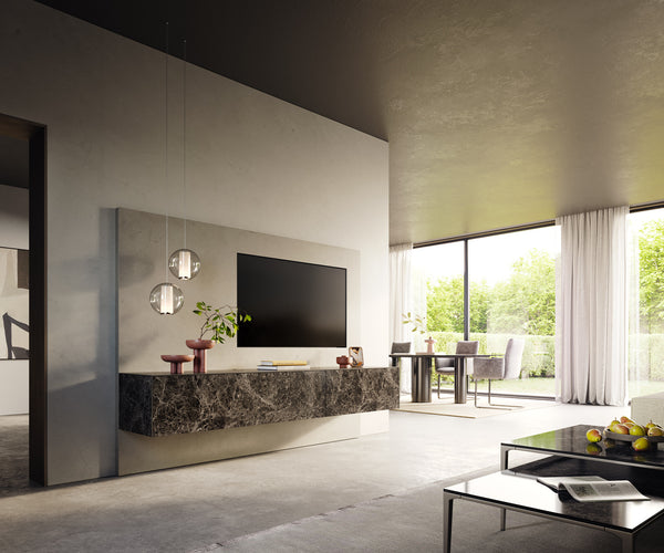 Floating TV Stand Cuor 220cm Ceramic Emperador Extra Lucidato 1 Flap Door 2 Drawers