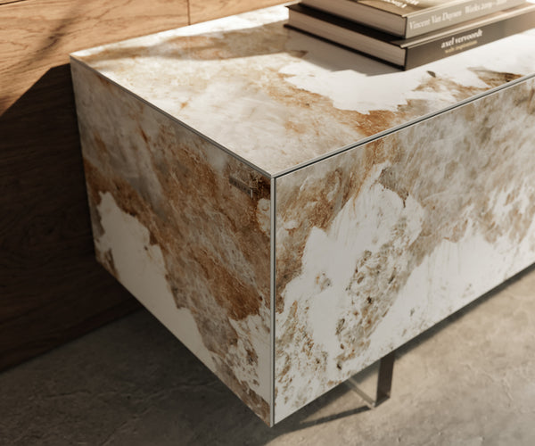 TV Stand Cuor 220cm Ceramic Minas Melange 1 Flap Door 2 Drawers Acryl Feet