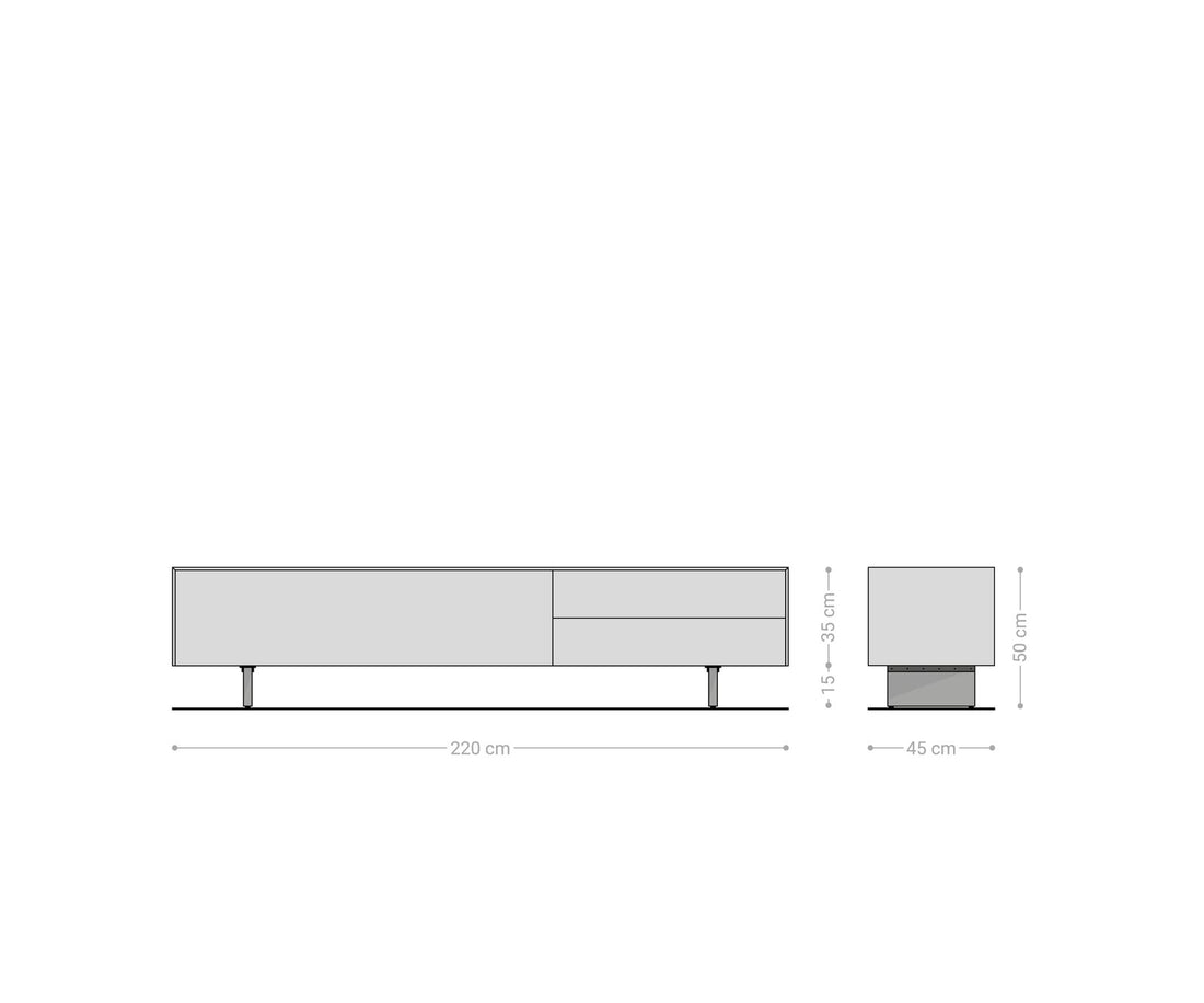 TV Stand Cuor 220cm Ceramic Minas Melange 1 Flap Door 2 Drawers Acryl Feet