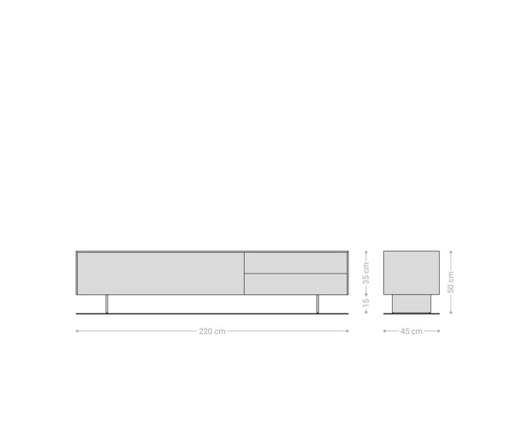 TV Stand Cuor 220cm Ceramic Minas Melange 1 Flap Door 2 Drawers Narrow Feet Silver