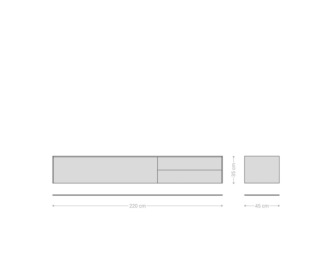 Floating TV Stand Cuor 220cm Ceramic Minas Melange 1 Flap Door 2 Drawers
